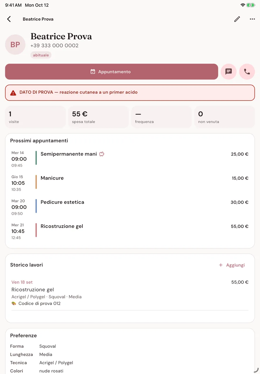 Scheda cliente su iPad